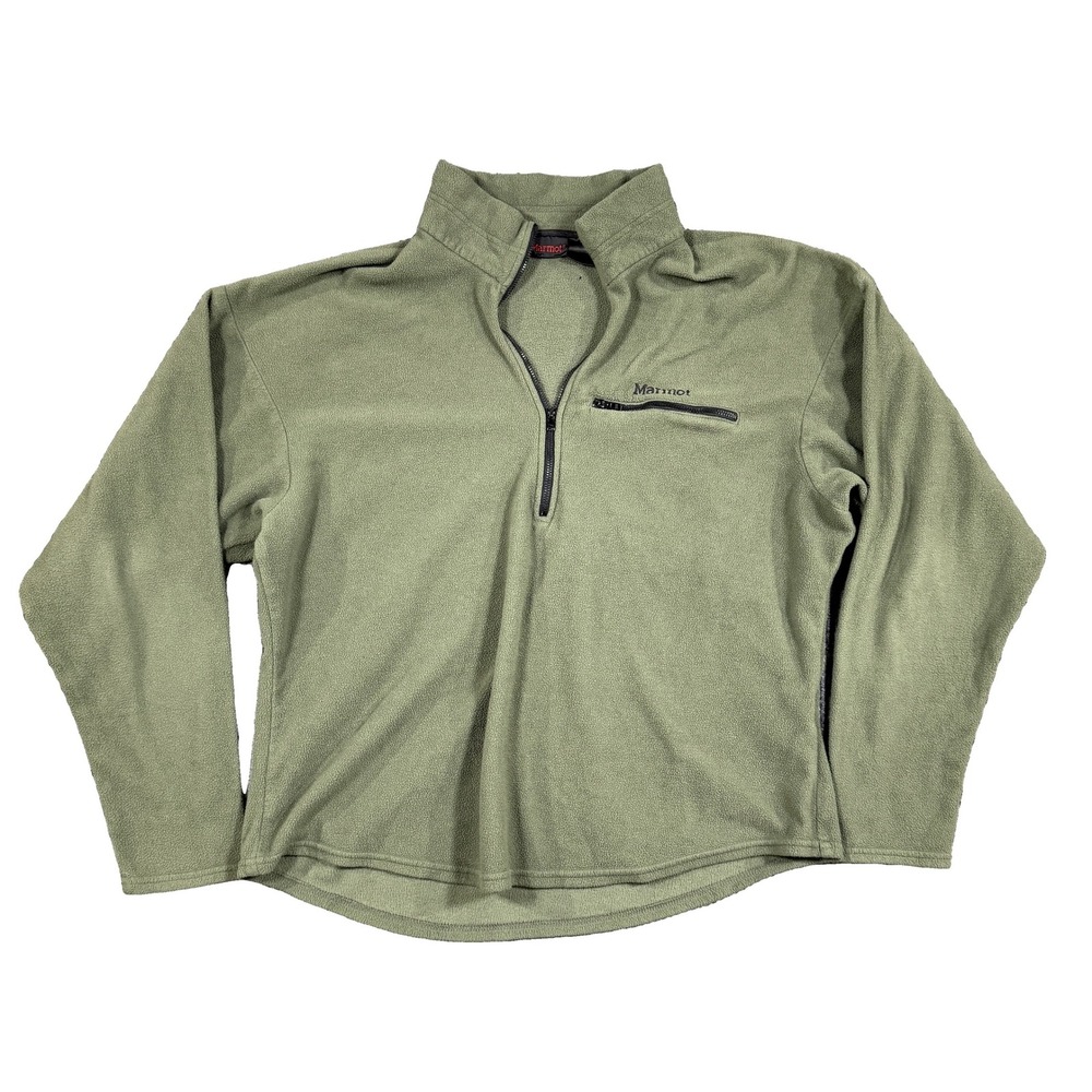 Marmot 1/4 Zip Fleece Pullover Jacket Olive Green Zip Chest Pocket Mock Neck